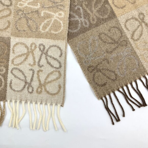 H16197 Loewe Wool Blend Scarf With Monogram Pattern & Fringe Trim - Picture 5 of 8